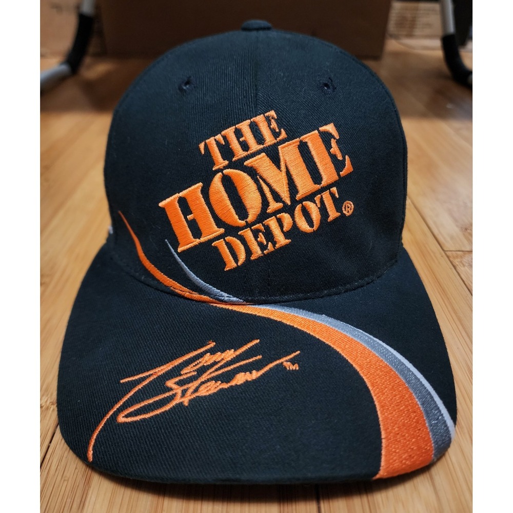 Vintage Tony Stewart Hat Cap Snap Back Black Home Depot Joe Gibbs Racing NASCAR